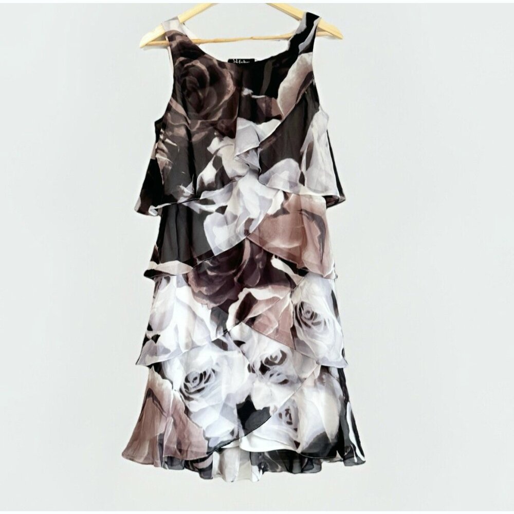 SL Fashions Tiered Chiffon Floral Rose Dress Women’s 8 Fairy Party Romantic